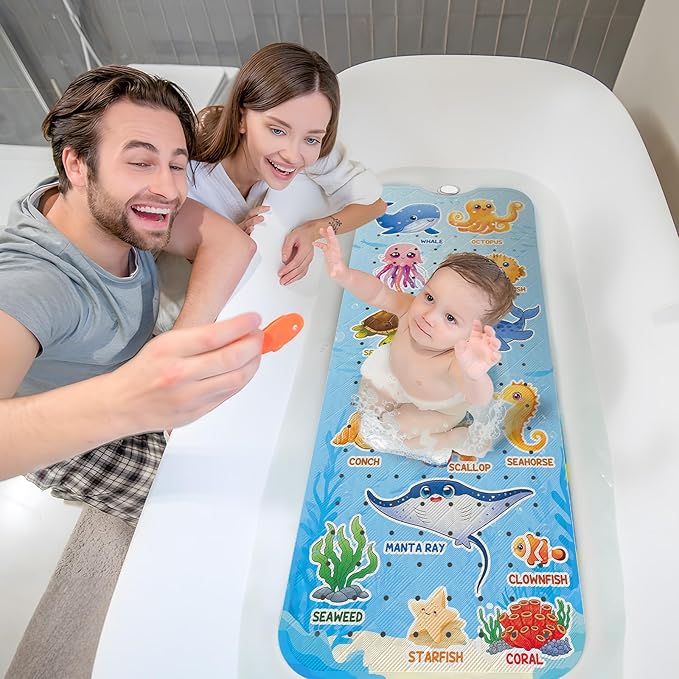 XIYUNTE Baby Bath Mat for Tub Non Slip Kids Bath Mat - 40"x16" Extra Long Bathtub Mat Non Slip Kids, Eco-Friendly Toddler Bath Mats with Suction Cups for Secure Grip, Easy to Clean & Easy Drying