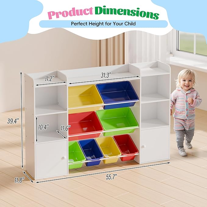 Large Kids Toy Storage Organizer, Toy Organizers and Storag with Bookshelf, Kid Bookshelf and Toy Storage with 6 Storage Cubbies and 8 Storage Bins for Kids' Rooms, Playrooms, and Nurseries