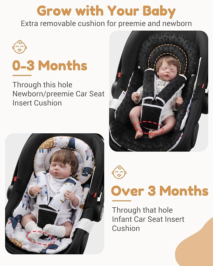 Infant Car Seat Insert with Removable Cushion for Baby Preemie Newborn Infant, Reversible carseat Insert Head Body Support Fits for Stroller, Baby Swing, Rocker, Bouncer, Bassinet - Black