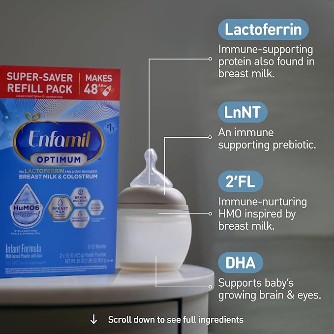 Enfamil Optimum (Enspire), Our Closest Formula to Breast Milk, Immune-Supporting Lactoferrin and Brain-Supporting DHA Baby Formula, Powder 30 Oz Refill