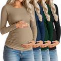 Huukeay 4 Pack Women's Maternity Shirts, Long Sleeve Cotton Ribbed Pregnancy Tops Side Ruched Crew Neck Casual Mama Clothes
