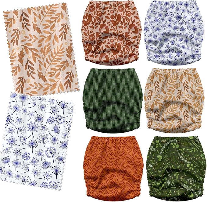 Mama Koala 3.0 Pocket Cloth Diapers for Babies with AWJ Lining, 6 Pack with 6 4-Layer Natural Cloth Diaper Inserts - Reusable and Washable Pocket Diapers(Neutral Leave)