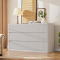 White 6 Drawers Double Dresser, Fluted Dresser for Bedroom, Modern Chest of Drawers with Handleless, Curved Profile Dressers TV Stand, Wood Storage Organizer for Living Room, Hallway