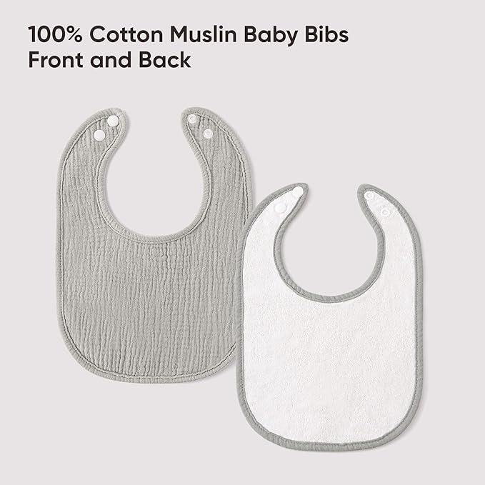 Bearmoss Muslin Baby Drooling Bibs 8 Pack, 100% Cotton Square Adjustable Bandana Bibs Gift for Baby Girls Boys Teething Drool