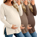 Riyiper 3 Pack Women's Maternity Long Sleeve T-Shirts Round Neck Side Split Tops Loose Casual Pregnancy Mama Clothes Fall