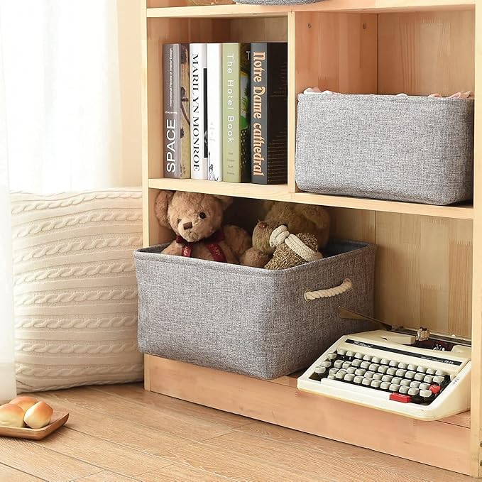 Storage Basket Fabric Sturdy Canvas Storage Bins Organizer with Handles for Clothes and Storage Foldable Storage Boxes Cubes