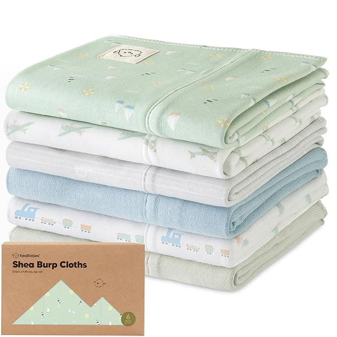 Organic Burp Cloths Baby Boy, Girl - 6-Pack Large Cotton Burping Cloths for Babies, Spit Up Rags, Super Absorbent, Ultra Soft Newborn Rag, Gender Neutral, Machine Washable, Durable (Vessels)