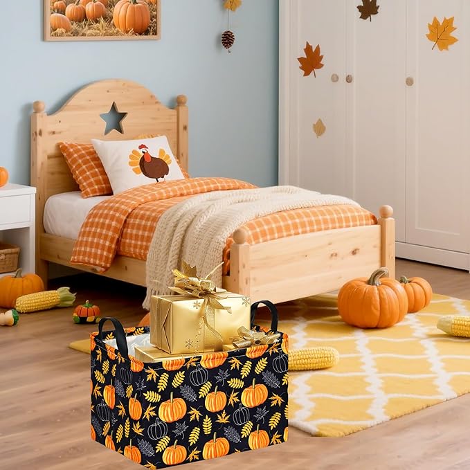 Rectangle Golden Pumpkin Gift Storage Home Shelf Storage Basket Organizer Box Clothes Laundry Hamper Toys Nursery Basket Baby Laundry Basket with Handles