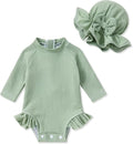 YOUNGER TREE Infant Baby Girls Swimsuit Long Sleeve Swimsuits One Piece Swimsuit Solid Color Bathing Suit with Hat, UPF 50+