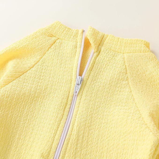 YOUNGER TREE Infant Baby Girls Swimsuit Long Sleeve Swimsuits One Piece Swimsuit Solid Color Bathing Suit with Hat, UPF 50+