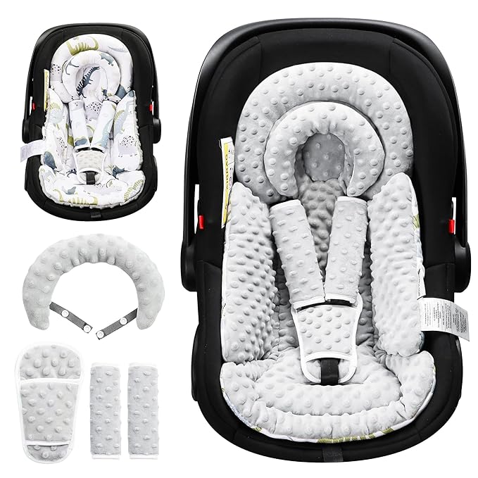 Infant Car Seat Insert with Removable Cushion for Baby Preemie Newborn Infant, Reversible carseat Insert Head Body Support Fits for Stroller, Baby Swing, Rocker, Bouncer, Bassinet - Grey