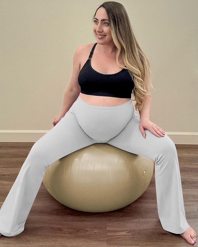 G4Free BareFeel Maternity Flare Leggings with Pockets Over The Belly Stretchy Casual Lounge Pregnancy Dress Pants for Work