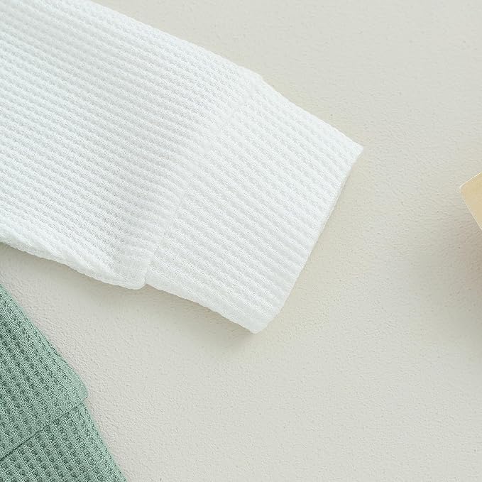 Toddler Baby Boy Fall Clothes Waffle Contrast Color Sweatshirt Pants Sets Infant Winter Outfits 6 12 18 24 Months
