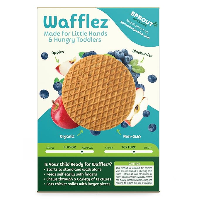 Sprout Organics, Toddler Snacks, CoComelon Blueberry Apple Wafflez, Single Serve Waffles, 50-Count