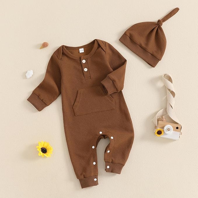 Kuriozud Newborn Infant Unisex Baby Boy Girl Clothes Button Romper Jumpsuit Basic One Piece Outfits