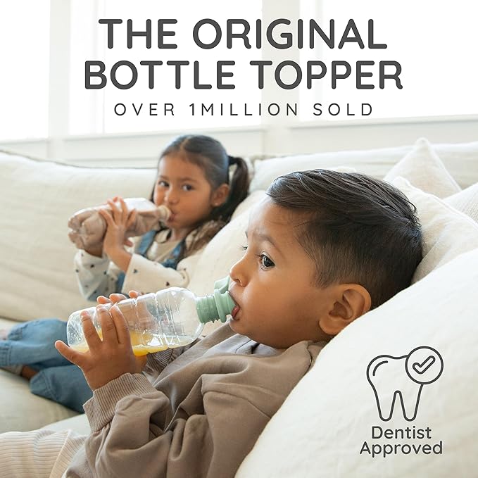 Original Water Bottle Topper for Toddlers – 100% Silicone Sippy Top Spout with Protective Cap makes the Bottle Top a Spill Proof Lid for Kids and Adults - 2 Pack - Pastel