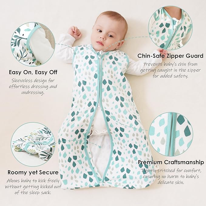 Cute Castle Baby Sleep Sack 0-6 Months - Lightweight 100% Cotton 2-Way Zipper TOG 0.5 Infant Wearable Blanket, Newborn Essentials Toddler Sleep Clothes (3 Pack Green)