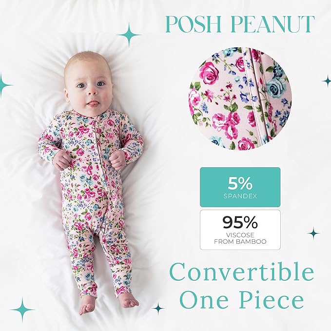 Posh Peanut Convertible Baby Sleepers - Girls Footless Baby Pajamas with 2 Way Zipper for Easy Diaper Changes