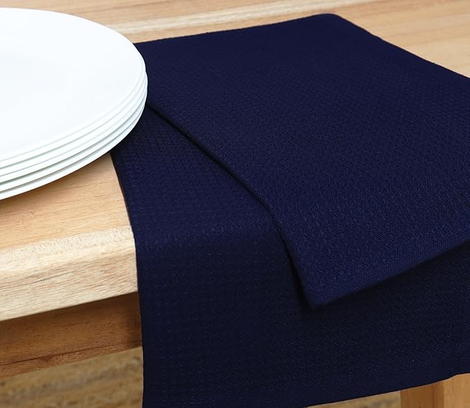 PurpleEssences Waffle Weave Kitchen Towel, 100% Cotton - 15 x 25 Inches, with Hanging Loop Ultra Soft Absorbent Quick Drying Dish Cloth, Tea and Hand Towels, 4 Pack Fall Thanksgiving - Navy Blue