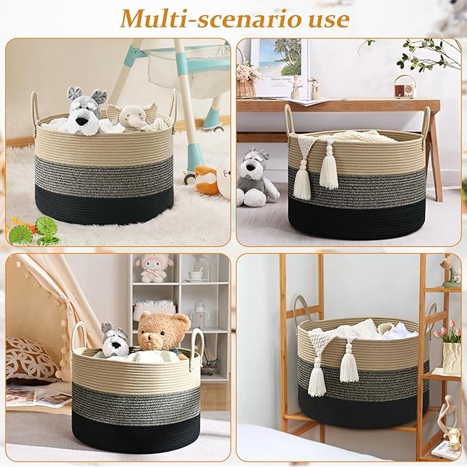 67L Storage Basket for Organizing, 20"×13" Large Laundry Baskets, Cotton Rope Woven Blanket Basket, Toy Storage for Kids, Collapsible Blankets Storage for Living Room, Nursery Room