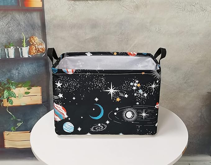 Rectangle Kids Gift Storage Basket Shelf Storage Basket Organizer Box Clothes Laundry Hamper Toys Nursery Basket Baby Laundry Basket with Handles(REC-Black Planet)