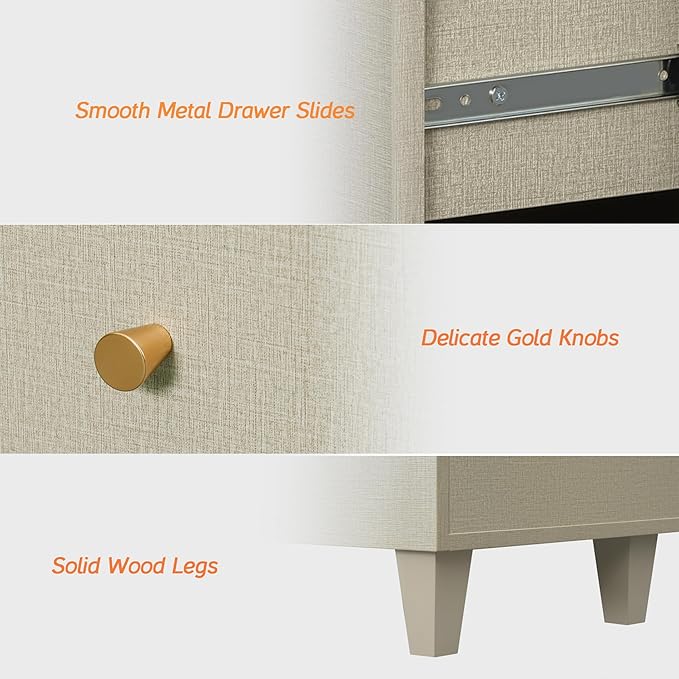 WAMPAT Dresser with 2 Doors & 8 Drawers for Bedroom, 2-in-1 Wood Chest of Drawers, 94.4" Wide Modern Closet Storage Organizer with Adjustable Shelves for Kids Room, Beige Linen Printed Finish