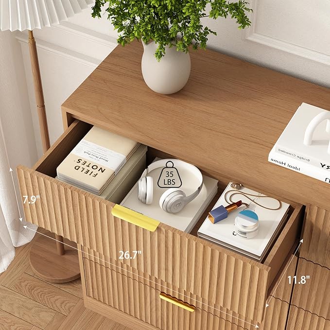 8 Drawer Dresser for Bedroom, Modern Fluted Double Dresser, 55" Wide Chest of Dressers, Mid Century Wooden Beside Table for Closet, Living Room and Entryway, Natural