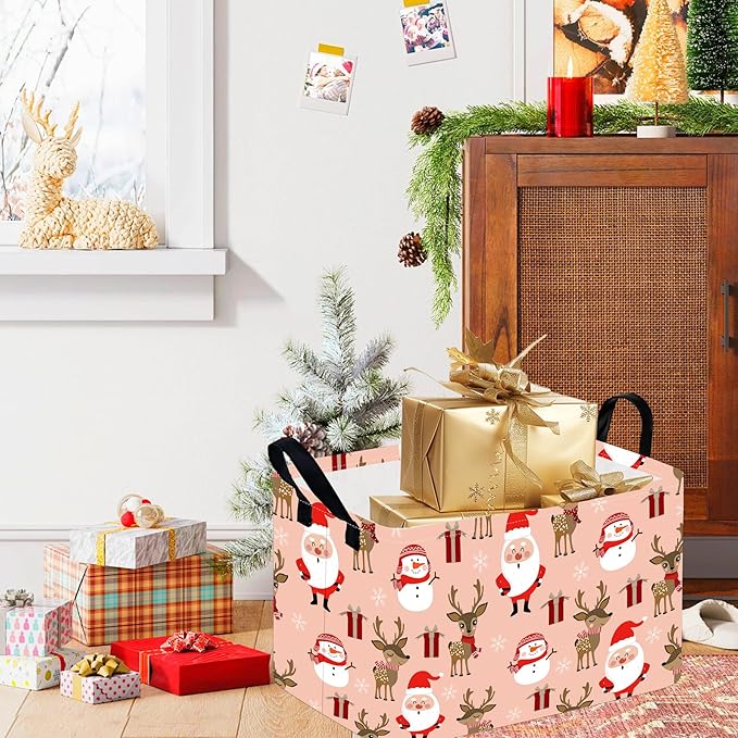 Rectangle Basket, Kids Organizer, Santa Pattern Toy Storage Cube, Clothes Storage Box With Handles for Room Decor