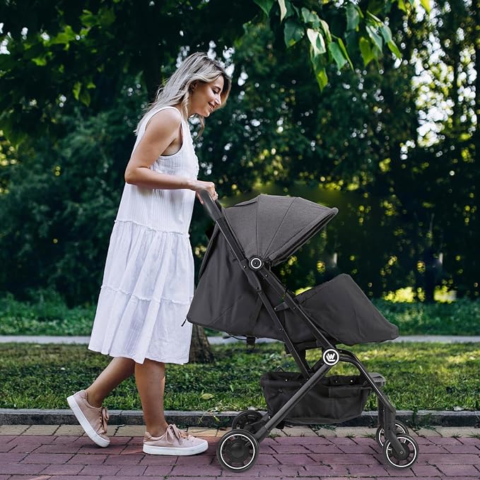 Lightweight Baby Stroller, Compact Travel Stroller with Retractable Foot Cover & Sleep Shade, One Hand Easy Foldable Strollers, Adjustable Reclining Seat for 0-36 Months