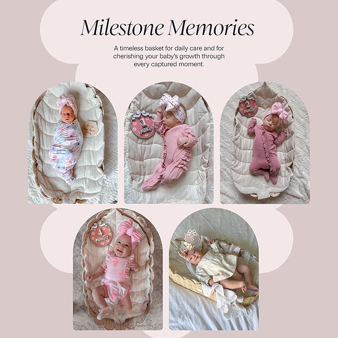 BEBE BASK Premium Baby Changing Basket - Artisan-Crafted Scalloped Rattan - Changing Basket for Baby Dresser - All Accessories Included - Complete Set for Nursery (Mocca)