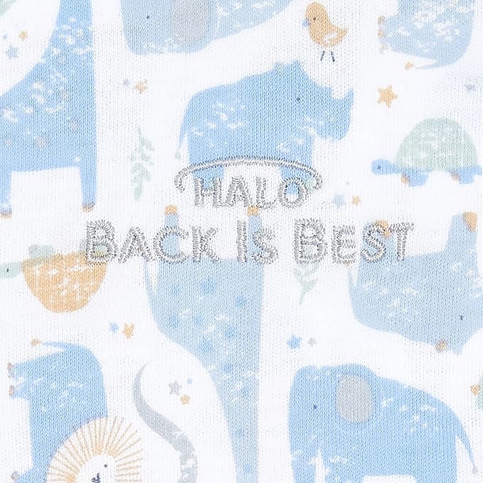 HALO 100% Cotton Sleepsack Swaddle, 3-Way Adjustable Wearable Blanket, TOG 1.5, Blue Safari, Small, 3-6 Months