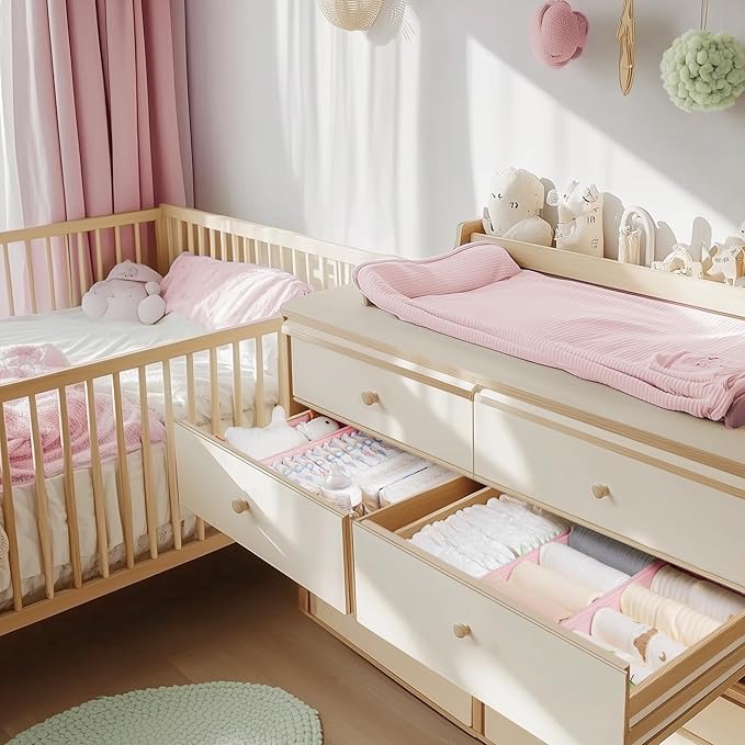 Criusia Drawer Organizer Clothes, 21 Pack Dresser Organizer for Baby Clothes, Underwear, Sock - Foldable Closet Organization and Storage Dividers Bins for Nursery, Bedroom (Pink)