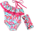 Toddler Baby Girls Ruffles Bikini One Piece Swimsuits Floral Off Shoulder Swimwear Beach Bathing Suit