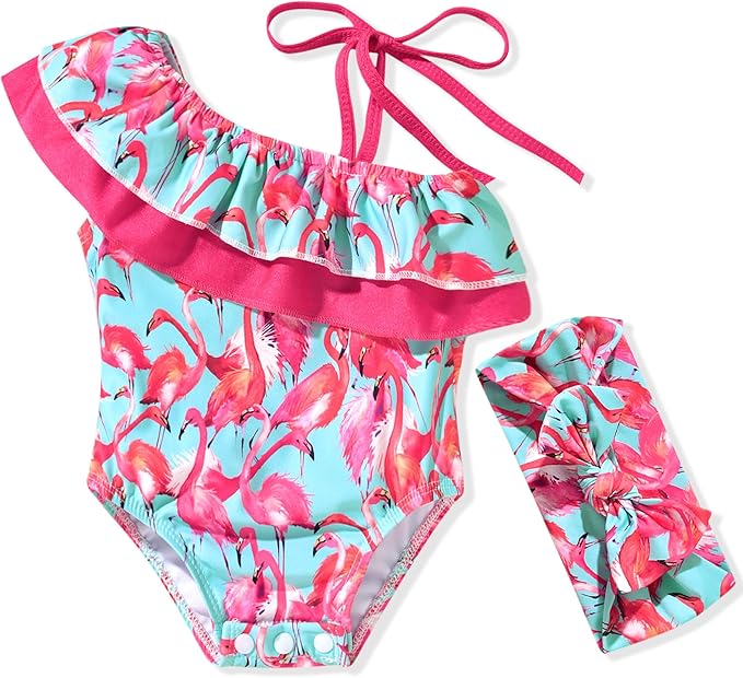 Toddler Baby Girls Ruffles Bikini One Piece Swimsuits Floral Off Shoulder Swimwear Beach Bathing Suit