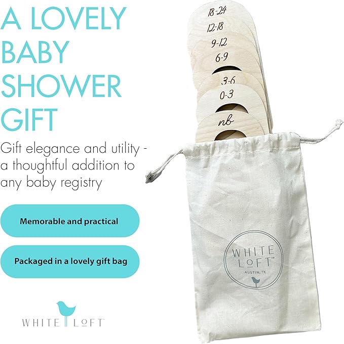 Baby Clothes Dividers for Closet – Wood Size Dividers for Newborn to 24 Months, Nursery Organizer, Large 1in Letter Size (Set of 7)