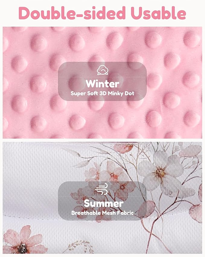 Infant Car Seat Insert with Removable Cushion for Baby Preemie Newborn Infant, Reversible carseat Insert Head Body Support Fits for Stroller, Baby Swing, Rocker, Bouncer, Bassinet - Pink