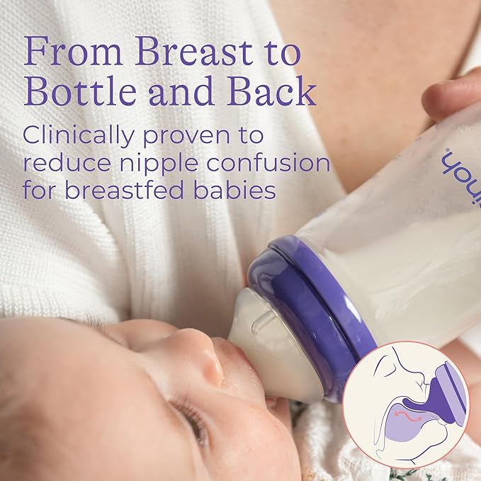 Lansinoh NaturalWave Slow Flow Nipples (2 ct) + 8 oz Anti-Colic Baby Bottles (3 ct) With Medium Flow Nipples, BPA-Free, Soft Silicone Design for Comfortable Feeding