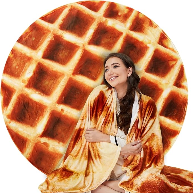 Waffle Blanket Adult/Kids/Baby,Tortilla Throw Blanket 80 Inch,Realistic Fleece Warm Soft Taco Blanket for Bed/Office/Travel/Gift