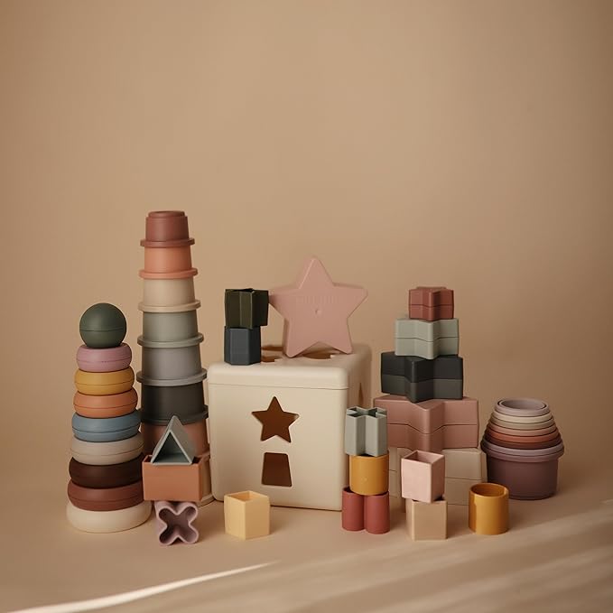 mushie Stacking Cups Toy 8pcs | Made in Denmark (Petal)