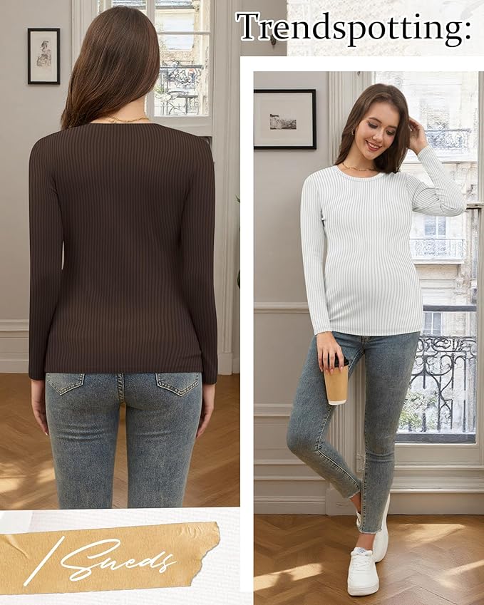 Riyiper 3 Pack Women's Maternity Shirts Long Sleeve Ribbed Knit Pregnancy Tees Cotton Crewneck Tunic Clothes Casual Fall Tops