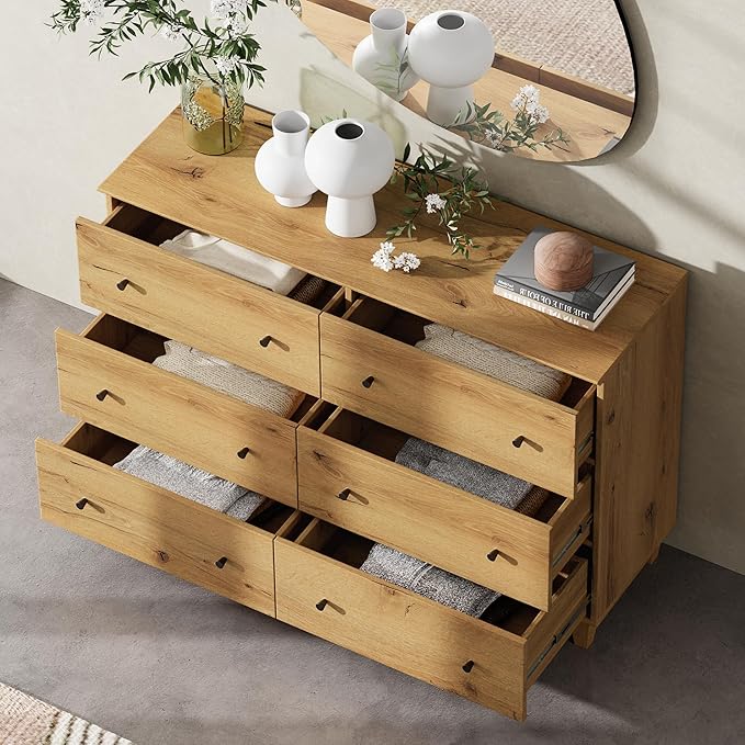 WAMPAT 8 Drawers Dresser Chests for Bedroom, 3-in-1 Modern Oak Brown&Dark Grey Wood Closet Storage Organizer Furniture with Door and Adjustable Shelves for Kids Room, Nursery, 94.4" Wide