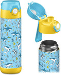 Jarlson® Mali Children's Water Bottle, Thermal Stainless Steel Water Bottle, BPA-Free, Leak-Proof, Children's Bottle with Chug Lid, Bottle for School, Nursery (Sharks, 500 ml)