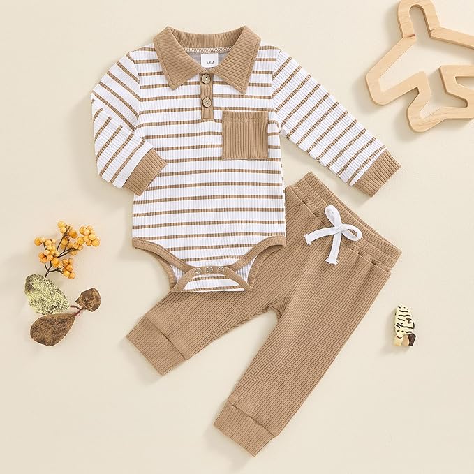 Newborn Baby Boy Girl Clothes Ribbed Knitted Long Sleeve Romper Pants Solid Cotton Infant Fall Winter Outfits 2Pcs