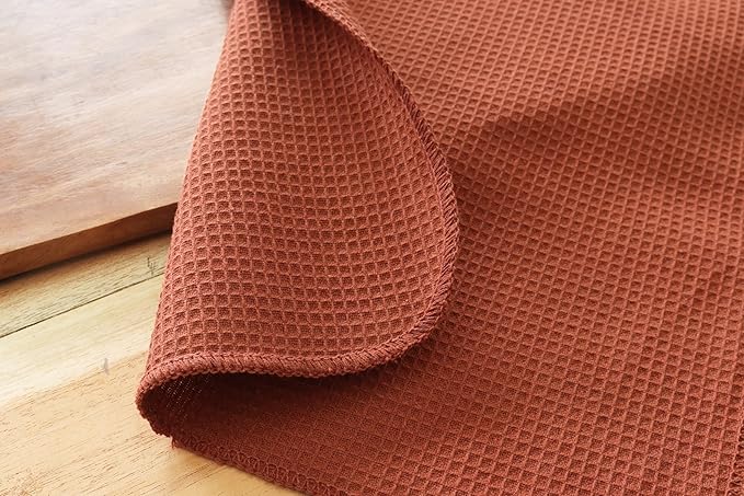 PurpleEssences Rust Dish Cloths and Dish Rags - 8 Pack Waffle Weave Solid Kitchen Dish Wash Cloths, 100% Cotton, 12 x 12 Inches, Ultra Soft Absorbent Quick Drying - Fall Thanksgiving - Rust