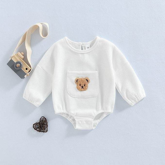 Douhoow Cute Baby Sweatshirt Romper Waffle Knit Baby Clothes Infant Girl Boy Fall Winter Outfits