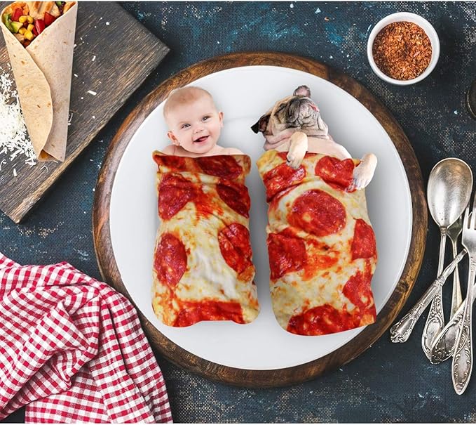 Pizza Blanket Baby Gift, Baby Pizza Swaddle Blanket, Kids Newborn Baby, 285 GSM Soft Flannel Wearable Wrap Funny for Boy Girl Daughter Son