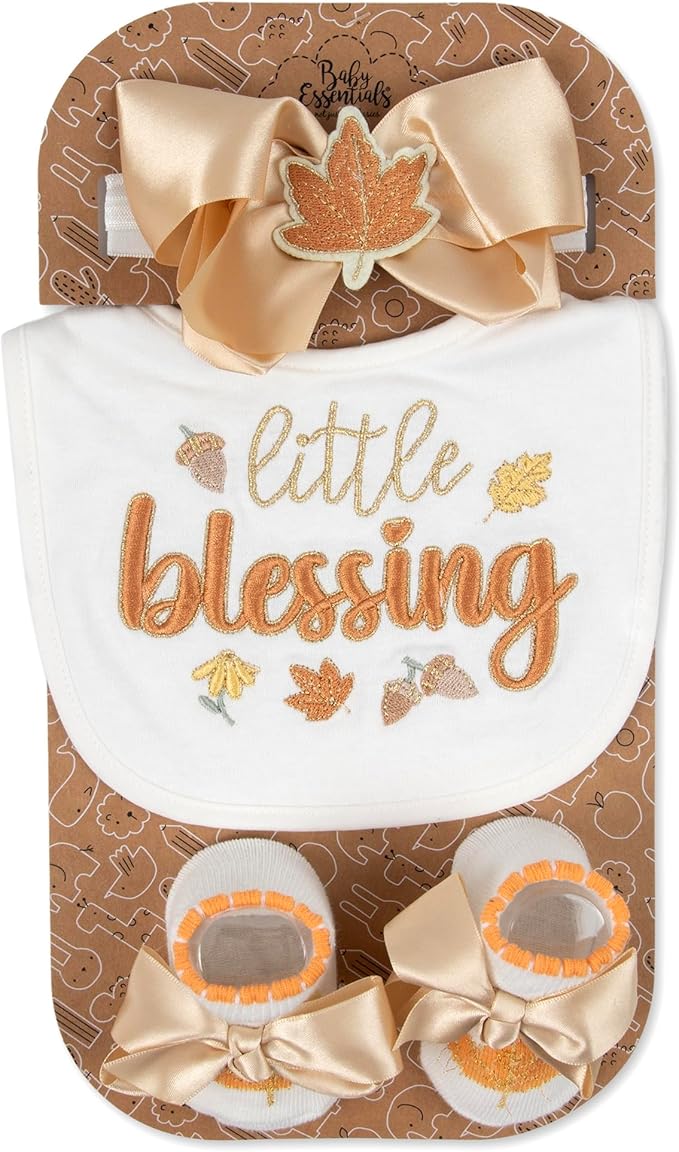 Baby Bib, Booties & Headwear Gift Set – 3 Piece Outfit for Boys & Girls – Halloween, Fall, Thanksgiving, Football & Christmas