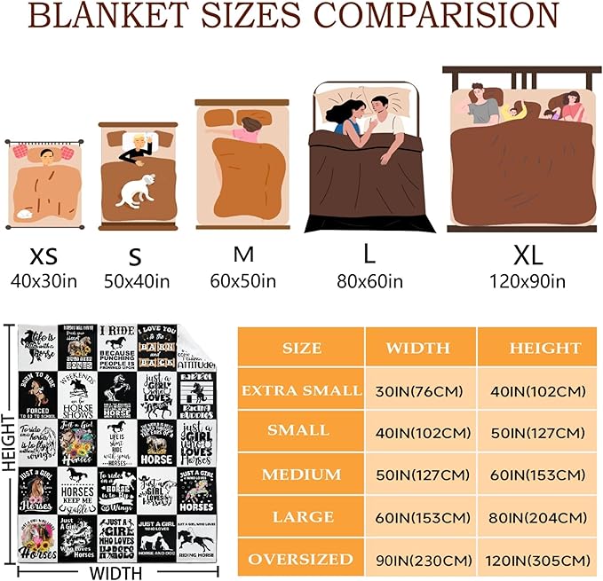 Horse Throw Blanket for Women Men Black White Blanket Gifts for Adults Animals Lightweight Blanket 60X80 Inches for Bed All Season