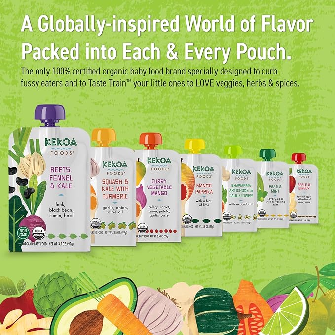 Kekoa Foods Beets, Fennel & Kale Baby Food Purée | 100% USDA Certified-Organic, No Sugar Added | Organic, Non-GMO, Gluten-Free, Vegan | Nutrient-Rich Blend with Leeks & Black Beans | 3.5 oz