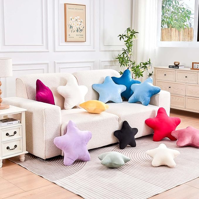 Black Star Throw Pillow, Cute Star Pillow Room Decor, Soft 19.6" Star Shaped Decorative Throw Pillow for Bedroom, Star Plush Floor Cushions Pillows